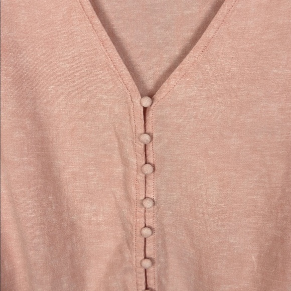 Cynthia Rowley Lagenlook Linen Long Sleeve V Neck Button Front Top 3X Soft Pink - Picture 8 of 14